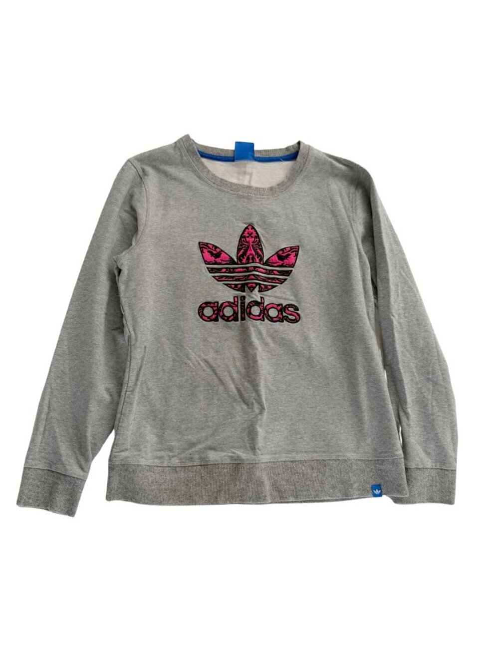 Adidas Kids Girls XXL Grey Crewneck Sweatshirt Pink Print Trefoil Logo